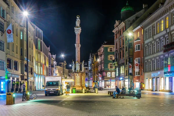 Innsbruck Austria July 2016 Night View Town Square Dominated Anna — Stock Photo, Image