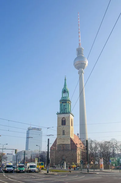 Berlin Γερμανια Μαρτιου 2015 Λεπτομέρεια Του Αγίου Marienkirche Φτέρη Πύργος — Φωτογραφία Αρχείου