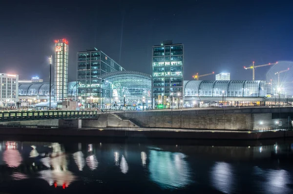 Berlin Allemagne Mars 2015 Vue Nuit Gare Principale Berlin — Photo