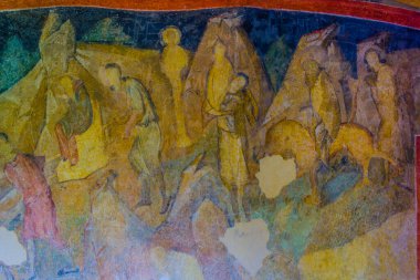 IVANOVO, BULGARIA, 12 Ağustos 2014: Bulgaristan 'ın İvanovo kentinde kaya yontulmuş bir kilisenin tavanında boyama