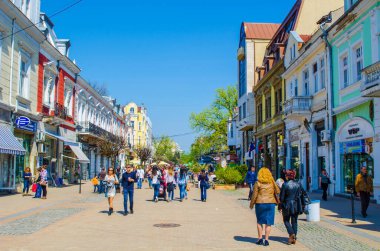 RUSE, BULGARIA, MARCH 5, 2015: people are walking on the street leading to the main square of bulgarian city ruse.