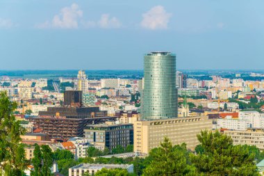 BRATISLAVA, SLOVAKIA, MAY 28, 2016: aerial view of the slovakian national bank and slovak radio in Bratislava