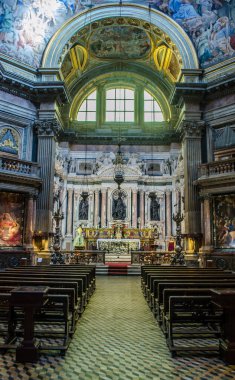NAPLES, ITALY - JUNE 22, 2014 : Interiors and details of the Duomo, cathedral of Naples, built 14th century for saint Januarius, camapnia,