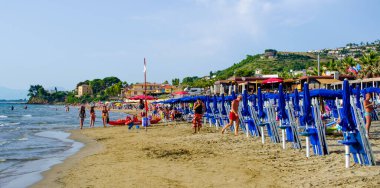 AGROPOLI, ITALY - JULY 29: View of a beach in Agropoli on July 29, 2014. Agropoli is a town in southern Italy with population 20,610.
