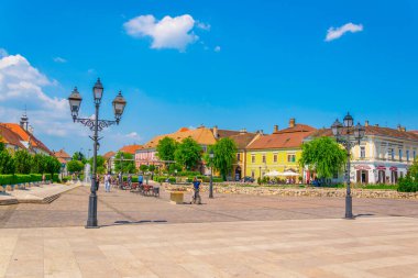 VAC, HUNGARY MAY 21, 2016: People are walking on the square of Marcius 15 in the hungarian city Vac.