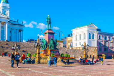 HELSINKI, FINLAND, AUGUST 17, 2016: Statue of Alexander II in Senaatintori Senate square in Helsinki, Finland