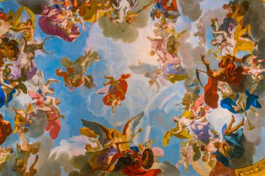 TORINO, İtalya, 12 Mart 2016: İtalya 'nın Torino kentindeki sarayın dekoratif tavan manzarası.