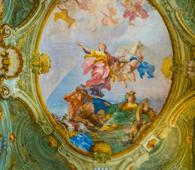 GENOA, ITALY, MARCH 13, 2016: view of a decorative ceiling of the palazzo rosso in the italian city genoa.