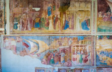 PISA, İtalya, 14 Mart 2016: İtalya 'nın Pisa kentindeki Camposanto Mezarlığı' nın duvarında yer alan bir resmin görüntüsü