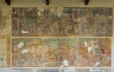 PISA, İtalya, 14 Mart 2016: İtalya 'nın Pisa kentindeki Camposanto Mezarlığı' nın duvarında yer alan bir resmin görüntüsü