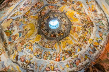FLORENCE, ITALY, 15 Mart 2016: İtalya 'daki Santa Maria del Fiore' un Floransa Katedrali 'nde Kubbe' nin içinde Yargı Günü.