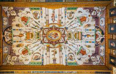 FLORENCE, ITALY, MARCH 15, 2016: Detail of ceiling of the uffizi gallery in florence