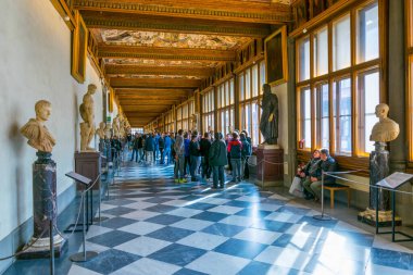 FLORENCE, ITALY, MARCH 15, 2016: Detail of a corridor at the uffizi gallery in florence