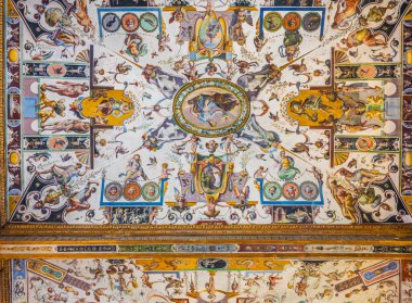 FLORENCE, ITALY, MARCH 15, 2016: Detail of ceiling of the uffizi gallery in florence