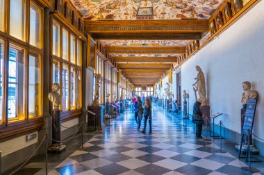 FLORENCE, ITALY, MARCH 15, 2016: Detail of a corridor at the uffizi gallery in florence