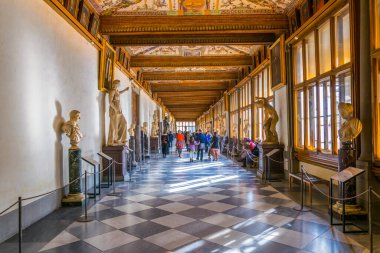 FLORENCE, ITALY, MARCH 15, 2016: Detail of a corridor at the uffizi gallery in florence