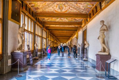 FLORENCE, ITALY, MARCH 15, 2016: Detail of a corridor at the uffizi gallery in florence
