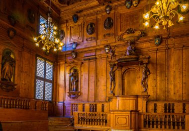 BOLOGNA, İtalya, 17 Mart 2016: İtalyan şehri Bolonya 'da anatomi öğrencilerinin anatomi derslerini verdikleri teatro anatomisinin bir konferans salonuna bakınız.