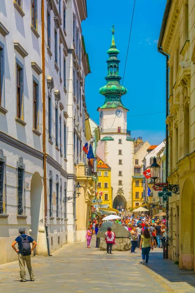 Bratislava Slovakia May 2016 People Walking Michalska Street Dominated White — стоковое фото