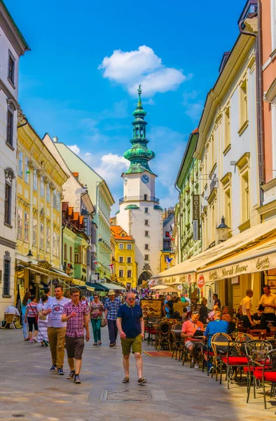 Bratislava Slovakia May 2016 People Walking Michalska Street Dominated White — 스톡 사진