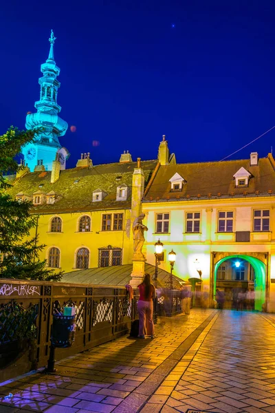 Bratislava Slovakia May 2016 Νυχτερινή Θέα Του Πύργου Michalska Στο — Φωτογραφία Αρχείου
