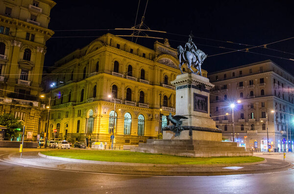 NAPOLI, ITALY, JULY 1, 2014. Night view over traffic in front of the university in italian Naples.