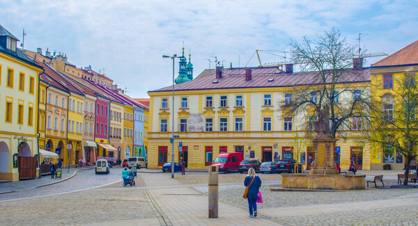 HRADEC KRALOVE, CZECH REPUBLIC, APRIL 30, 2015: view over so-called small square (male namesti) in czech city hradec kralove