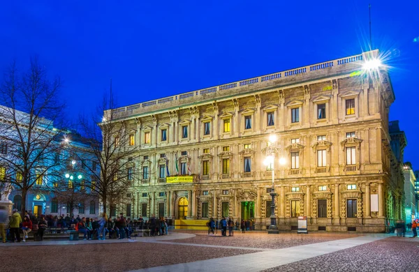 Milano Italy March 2016 Night View Illuminated Palazzo Marino Home — Stock Photo, Image
