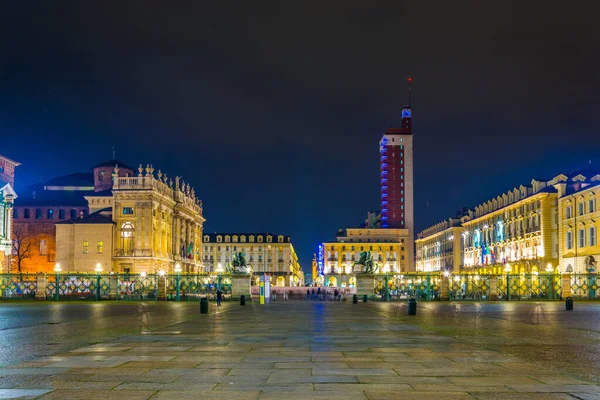 Torino Włochy Marca 2016 Widok Nocny Oświetlony Plac Piazza Castello — Zdjęcie stockowe