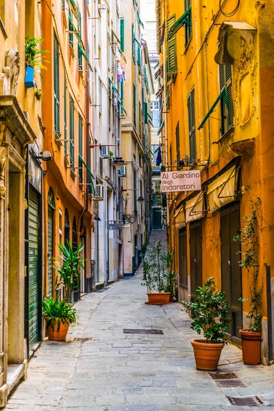 Genoa Italy March 2016 View Narrow Street Historical Center Italian —  Fotos de Stock