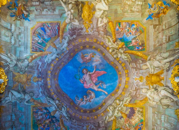 Genoa Italy March 2016 View Decorative Ceiling Palazzo Rosso Italian — Stock Photo, Image