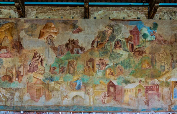 PISA, İtalya, 14 Mart 2016: İtalya 'nın Pisa kentindeki Camposanto Mezarlığı' nın duvarında yer alan bir resmin görüntüsü