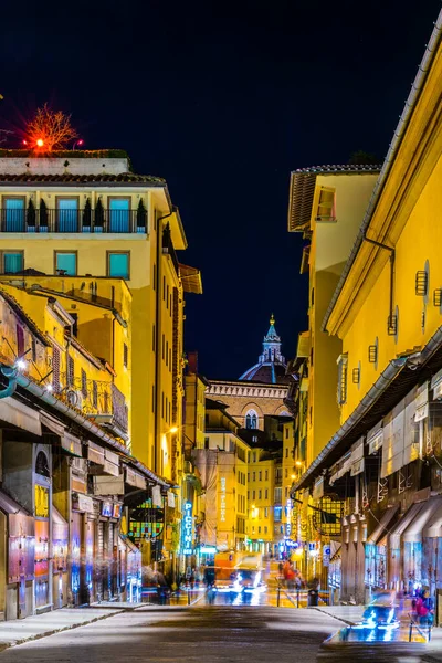 Florence Italy March 2016 Night View Illuminated Ponte Vecchio Bridge — ストック写真