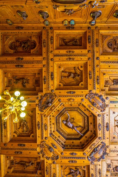 BOLOGNA, İtalya, 17 Mart 2016: İtalya 'nın Bologna kentindeki teatro anatomico' nun dekoratif tavan manzarası.