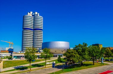 MUNICH, GERMANY, AUGUST 20, 2015: view of the futuristic looking headquarters of BMW car manufacturer in munich, germany