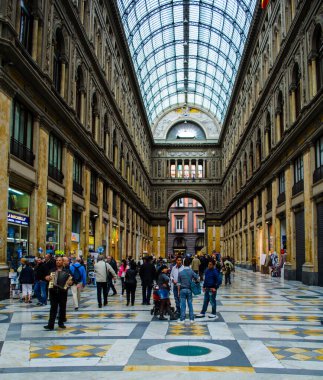NAPLES, ITALY, JUNE 30, 2014: Detail of public shopping, art gallery Galleria Umberto in Naples, Italy. Naples historic city center is the largest in Europe, and is listed as a World Heritage Site.