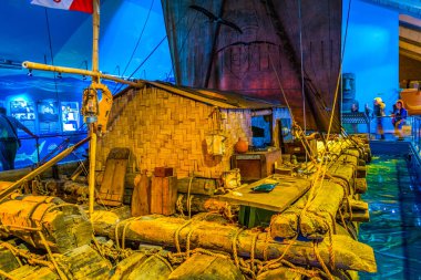 OSLO, NORway, 24 AĞUSTOS 2016: Oslo, Norveç 'teki Kon Tiki müzesinin içi