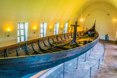 OSLO, NORWAY, AUGUST 24, 2016: Interior of the Viking ship museum in Oslo, Norway