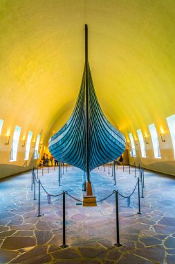 OSLO, NORWAY, AUGUST 24, 2016: Interior of the Viking ship museum in Oslo, Norway
