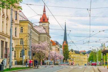OLOMOUC, CZECH REPUBLIC, APRIL 16, 2016: View of a street in the center of the czech city Olomouc.