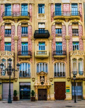 VALENCIA, SPAIN, DECEMBER 30, 2015: view of a beautiful facade of an ancient house situated in the historical center of spanish city valencia