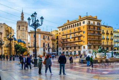 VALENCIA, SPAIN, DECEMBER 30, 2015: Square of Saint Mary's with rio tura fountain in old town.