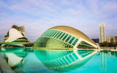 VALENCIA, İspanya, 31 Aralık 2015: İspanya Valencia 'da Hemisferic ile birlikte Palau de les arts reina sofia konser salonunun manzarası