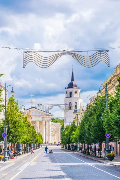 Vilnius Lithuania August 2016 Gedimino Prospektas Gediminas Avenue Street Cathedral — 图库照片
