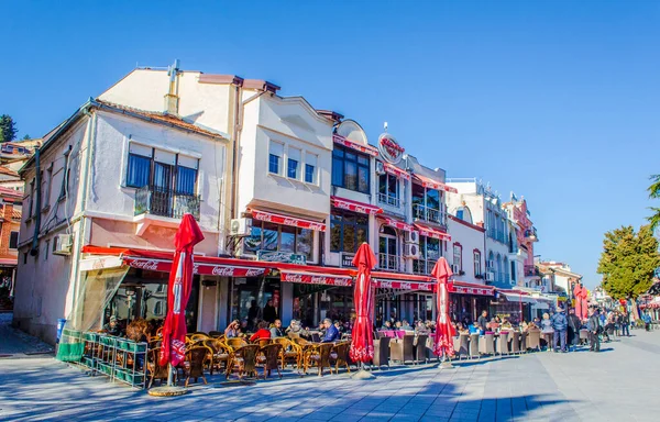Ohrid Macedonia February 2015 People Walking Main Shopping Boulevard Historical — ストック写真