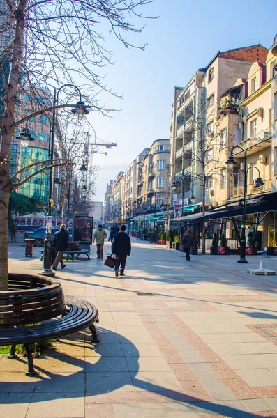 Skopje Macedonia February 2015 People Strolling Macedonia Street Macedonian Capital — Foto de Stock