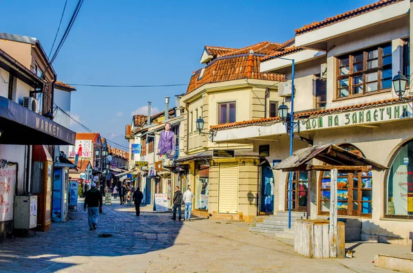 Skopje Macedonia February 2015 People Walkingthrough Old Town Skopje Which — Fotografia de Stock