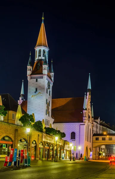 Munich Alemanha Agosto 2015 Vista Antiga Prefeitura Noite Munique — Fotografia de Stock