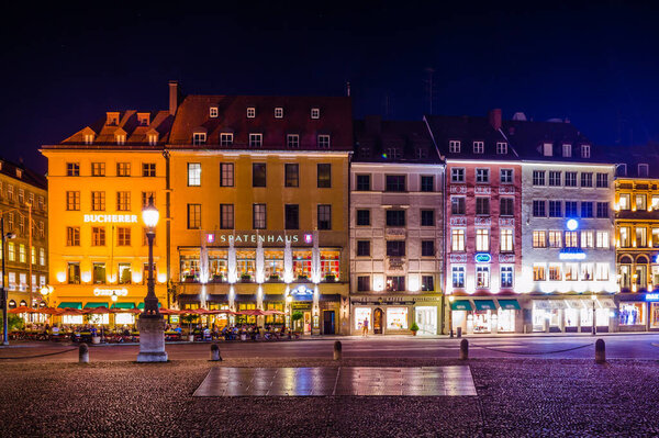MUNICH, GERMANY, AUGUST 20, 2015:Max-Joseph-Platz in Munich during summer night in August- Bavaria, Germany