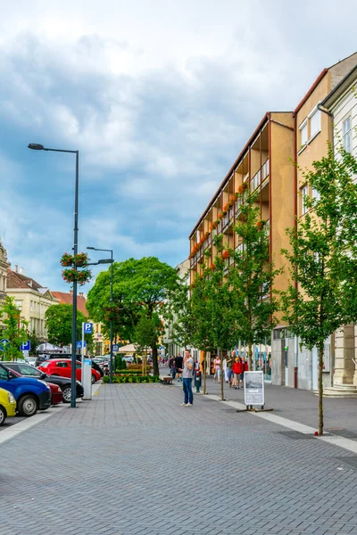 SOPRON, HUNGARY, 17 Haziran 2016: Macaristan 'ın Sopron kentinin tarihi merkezini çevreleyen Varkerulet ana bulvarının manzarası.